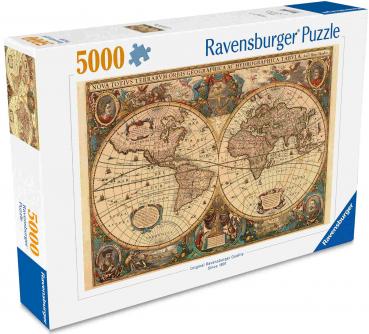 Preview: 5000 Teile Ravensburger Puzzle Historische Weltkarte, Henricus Hondius 1630 17411
