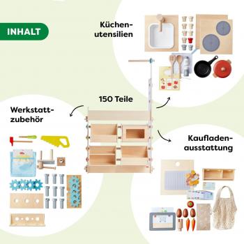 HABA Spielwelt Creative Play 3in1 Spielküche Kaufladen & Werkstatt für Kinder 2011830001