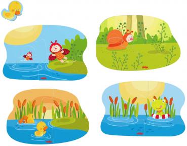 2, 2x3, 4 Teile HABA Kinder Puzzle 4 erste Puzzles Tierkinder mit Holzfigur Ente 2012186001