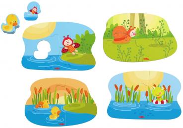 2, 2x3, 4 Teile HABA Kinder Puzzle 4 erste Puzzles Tierkinder mit Holzfigur Ente 2012186001