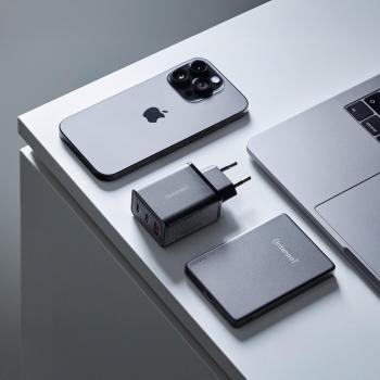 Intenso Ladegerät Power Adapter 65 Watt W65ACC GaN 1x USB-A + 2x USB-C für 3 Geräte schwarz