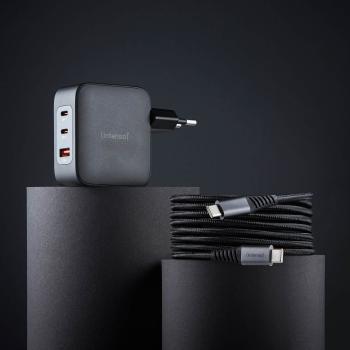 Intenso Ladegerät Power Adapter W100ACC GaN + C520C Kabel 2x USB-C 1x USB-A für 3 Gerät schwarz