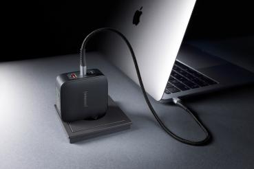 Intenso Ladegerät Power Adapter W100ACC GaN + C520C Kabel 2x USB-C 1x USB-A für 3 Gerät schwarz