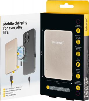 Intenso Powerbank MW5000 magnetische Fixierung MagSafe kompatibel PD 3.0 5000 mAh USB C champagner