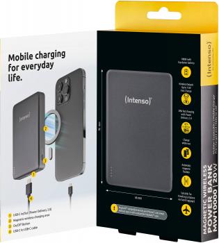 Intenso Powerbank MW10000 magnetische Fixierung MagSafe kompatibel PD 3.0 10000 mAh USB Typ C grau
