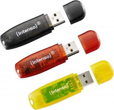 Intenso USB Stick 8GB Speicherstick Rainbow Line gelb, rot, schwarz 3er Pack