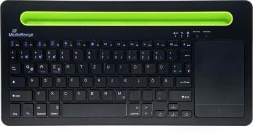 Mediarange Multi-pairing Funk Tastatur QWERTZ 78 Tasten und Touchpad schwarz/grün