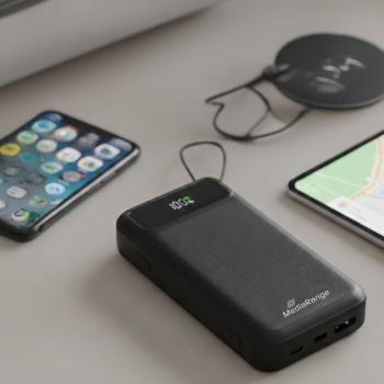Mediarange Powerbank mobile Ladestation 20000 mAh Ladegerät USB 2x Typ C, Typ A, Lightning schwarz