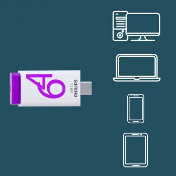 Philips USB Stick 64GB Speicherstick Click Series weiß pink Typ C USB 3.2 Gen 1