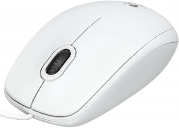 Logitech Maus B100 optisch mit Kabel 3 Tasten 800 dpi weiß 910-003360