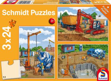 3 x 24 Teile Schmidt Spiele Kinder Puzzle Auf der Baustelle 56200