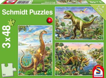 3 x 48 Teile Schmidt Spiele Kinder Puzzle Abenteuer mit den Dinosauriern 56202