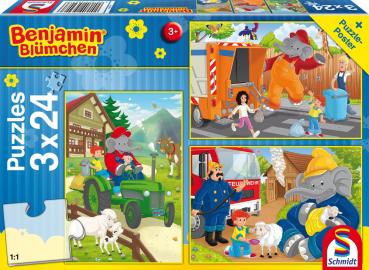3 x 24 Teile Schmidt Spiele Kinder Puzzle Benjamin Blümchen In Aktion 56207