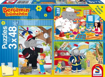 3 x 48 Teile Schmidt Spiele Kinder Puzzle Benjamin Blümchen Immer im Einsatz 56209
