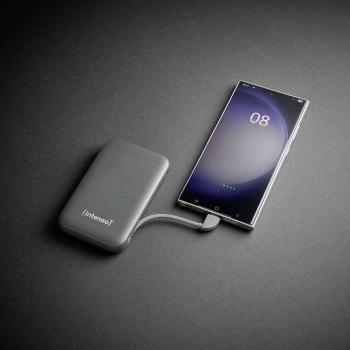 Intenso Powerbank mobile Ladestation S 10000 mAh PD Typ C USB OUT integriertes Kabel grau
