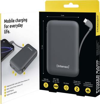 Preview: Intenso Powerbank mobile Ladestation S 10000 mAh PD Typ C USB OUT integriertes Kabel grau