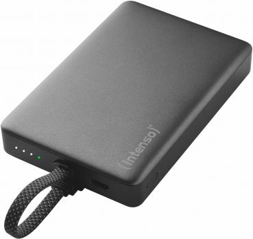Preview: Intenso Powerbank MC 10000 mAh magnetische Fixierung PD Typ C USB OUT integriertes Kabel schwarz
