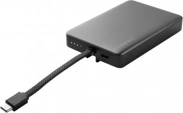 Intenso Powerbank MC 10000 mAh magnetische Fixierung PD Typ C USB OUT integriertes Kabel schwarz