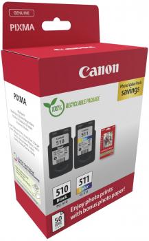 2 Canon Druckerpatronen Tinte PG-510 BK / CL-511 tri-color Photo Value Pack inkl. Fotopapier