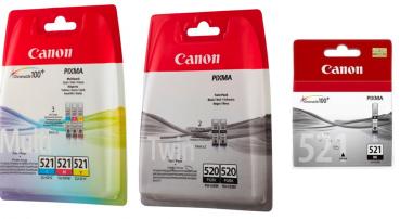6 Canon Druckerpatronen Tinte 2x PGI-520 BK / CLI-521 BK / C / M / Y Multipack
