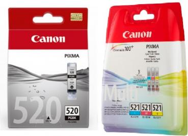 4 Canon Druckerpatronen Tinte PGI-520 BK / CLI-521 C / M / Y Multipack