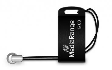 Mediarange USB Stick 16GB Speicherstick Nano inkl. Schlüsselanhänger schwarz