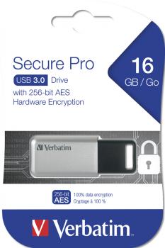 Verbatim USB Stick 16GB Speicherstick Store 'n' Go Secure Pro 256-bit AES silber USB 3.0