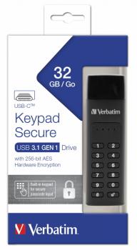 Verbatim USB Stick 32GB Speicherstick Keypad Secure AES 256 Bit schwarz TYP C USB 3.1