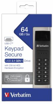 Verbatim USB Stick 64GB Speicherstick Keypad Secure AES 256 Bit schwarz TYP C USB 3.1