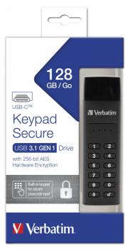 Verbatim USB Stick 128GB Speicherstick Keypad Secure AES 256 Bit schwarz TYP C USB 3.1