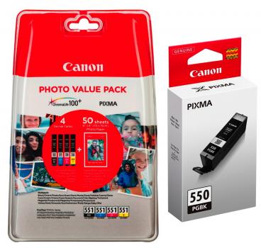 5 Canon Druckerpatronen Tinte PGI-550 PGBK / CLI-551 BK / C / M / Y Multipack
