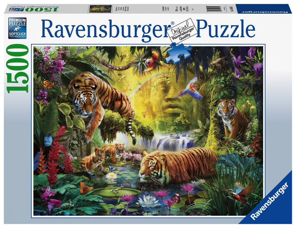 1500 Teile Idylle am Wasserloch Tiger Dschungel Puzzel Ravensburger Puzzle 