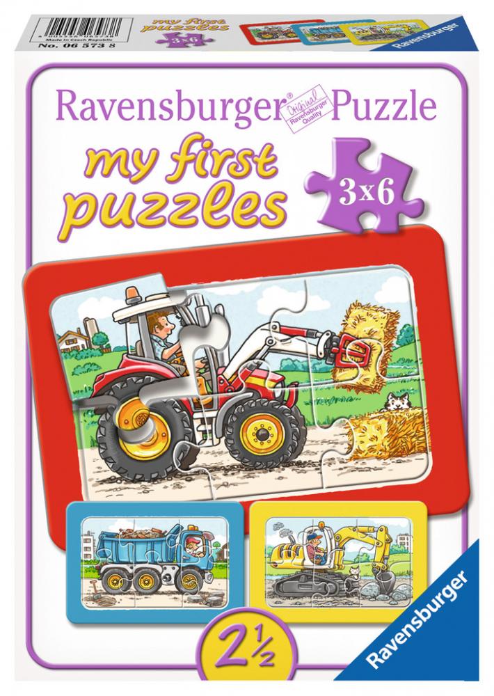 3 x 6 Teile Ravensburger Kinder Rahmen Puzzle my first puzzles Bagger, Traktor und Kipplader 06573