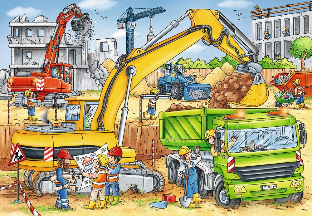 2 x 24 Teile Ravensburger Kinder Puzzle Viel zu tun auf der Baustelle 07800
