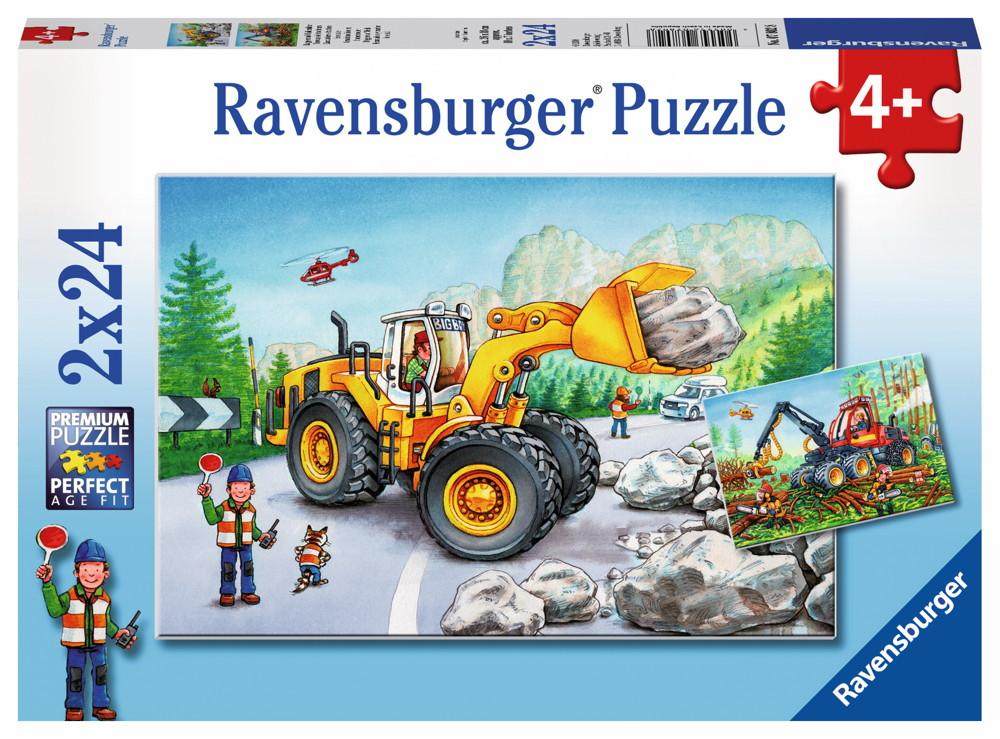 2 x 24 Teile Ravensburger Kinder Puzzle Bagger und Waldtraktor 07802