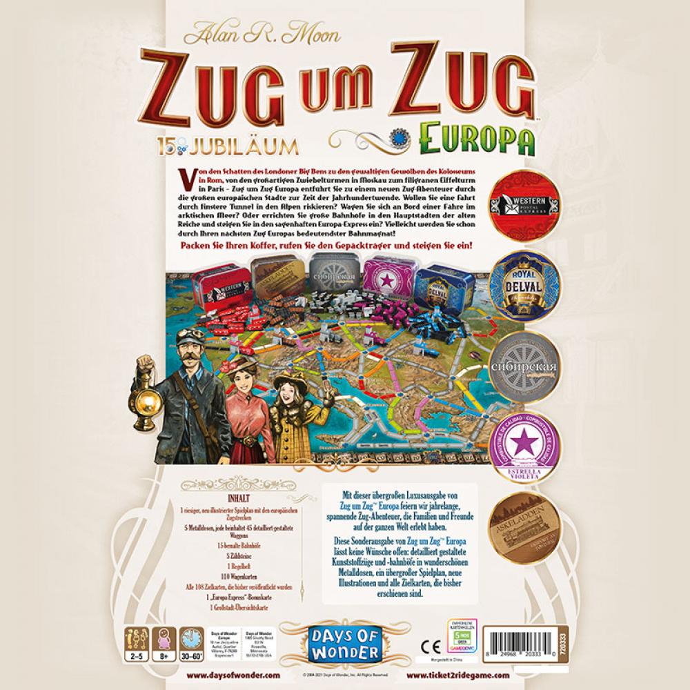 Days of Wonder Familienspiel Strategiespiel Zug um Zug Europa 15. Jubiläum DOWD0022