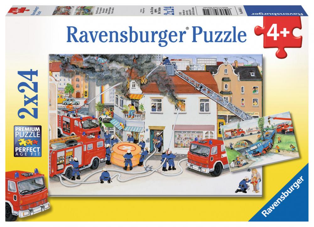2 x 24 Teile Ravensburger Kinder Puzzle Bei der Feuerwehr 08851