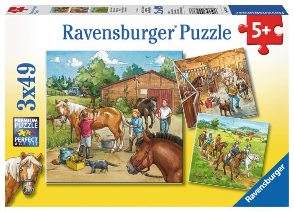 3 x 49 Teile Ravensburger Kinder Puzzle Mein Reiterhof 09237