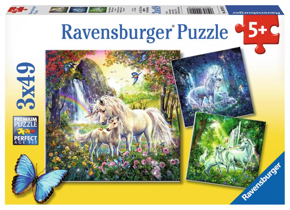 3 x 49 Teile Ravensburger Kinder Puzzle Schöne Einhörner 09291