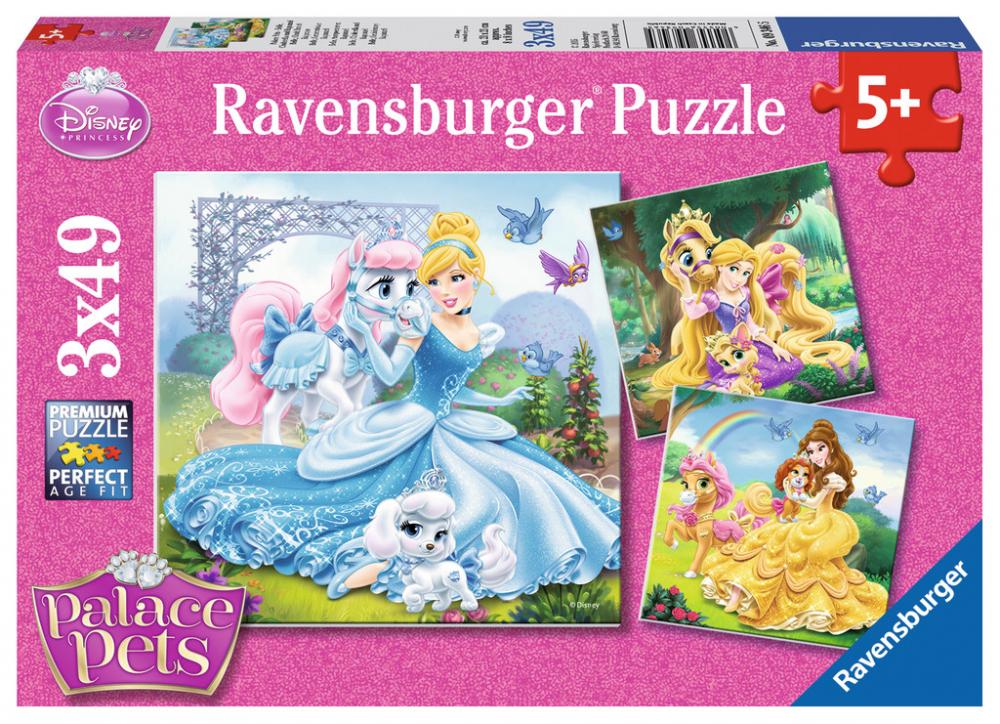3 x 49 Teile Ravensburger Kinder Puzzle Disney Prinzessinnen Palace Pets Belle, Cinderella... 09346
