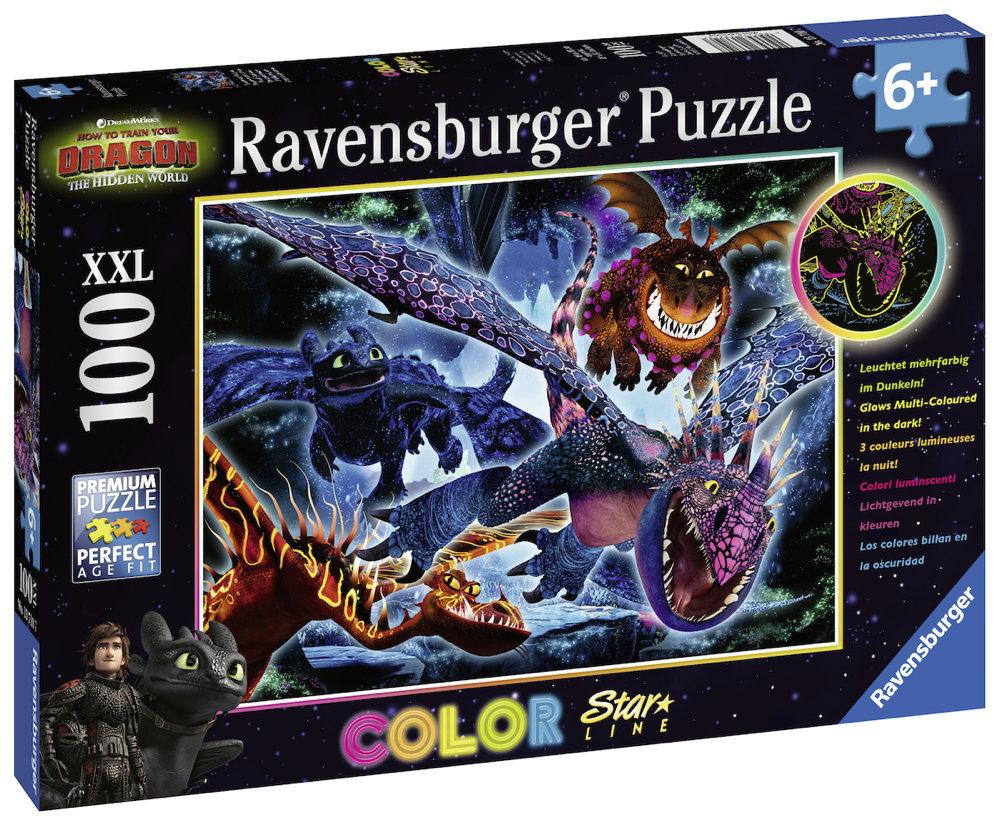 100 Teile Ravensburger Kinder Puzzle XXL Star Line Dragons Leuchtende Dragons 13710