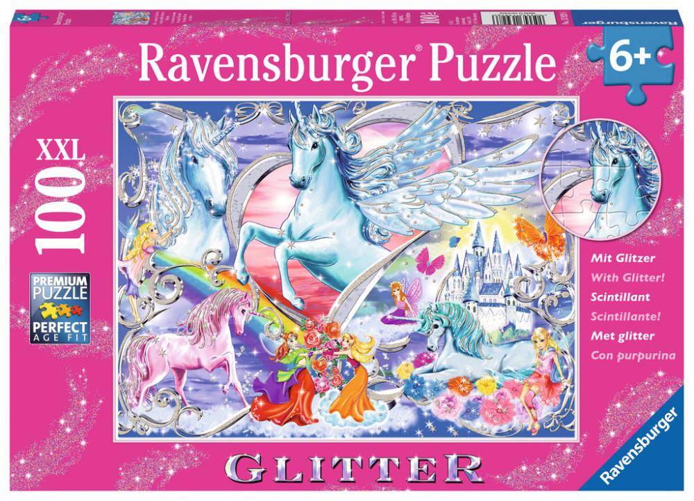 100 Teile Ravensburger Kinder Puzzle XXL Glitter Die schönsten Einhörner 13928
