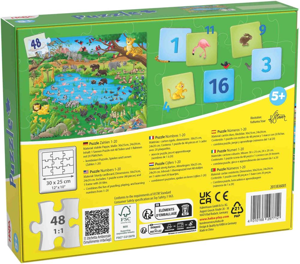 48 Teile Haba Kinder Puzzle Puzzle + learn Zahlen 1-20 2013836001
