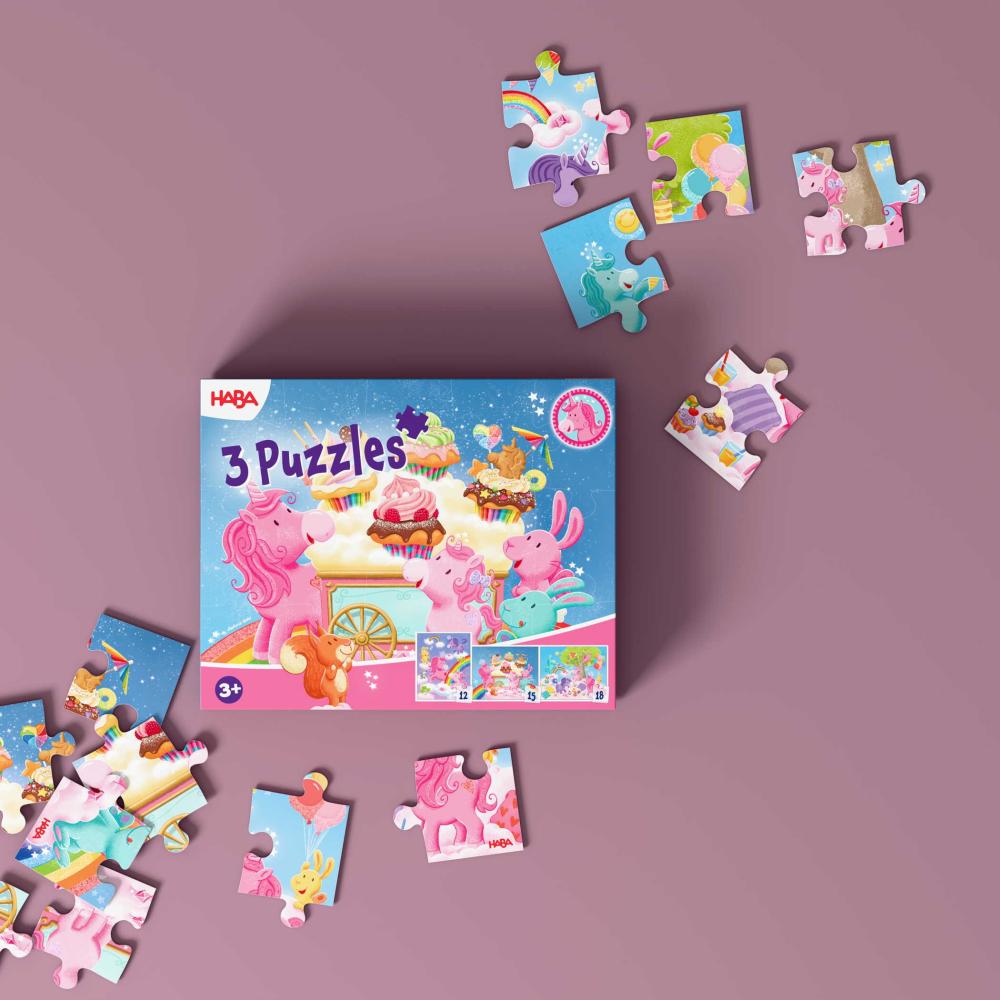 12, 15, 18 Teile Haba Kinder Puzzle 3 Puzzles - Einhorn Glitzerglück 2013835001