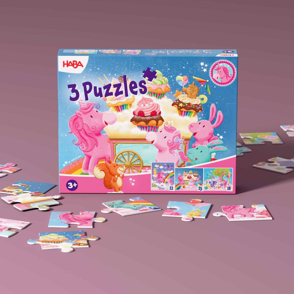 12, 15, 18 Teile Haba Kinder Puzzle 3 Puzzles - Einhorn Glitzerglück 2013835001