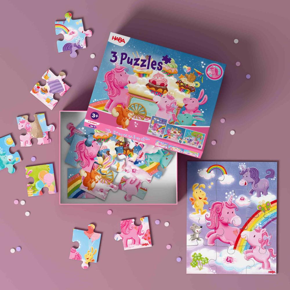12, 15, 18 Teile Haba Kinder Puzzle 3 Puzzles - Einhorn Glitzerglück 2013835001
