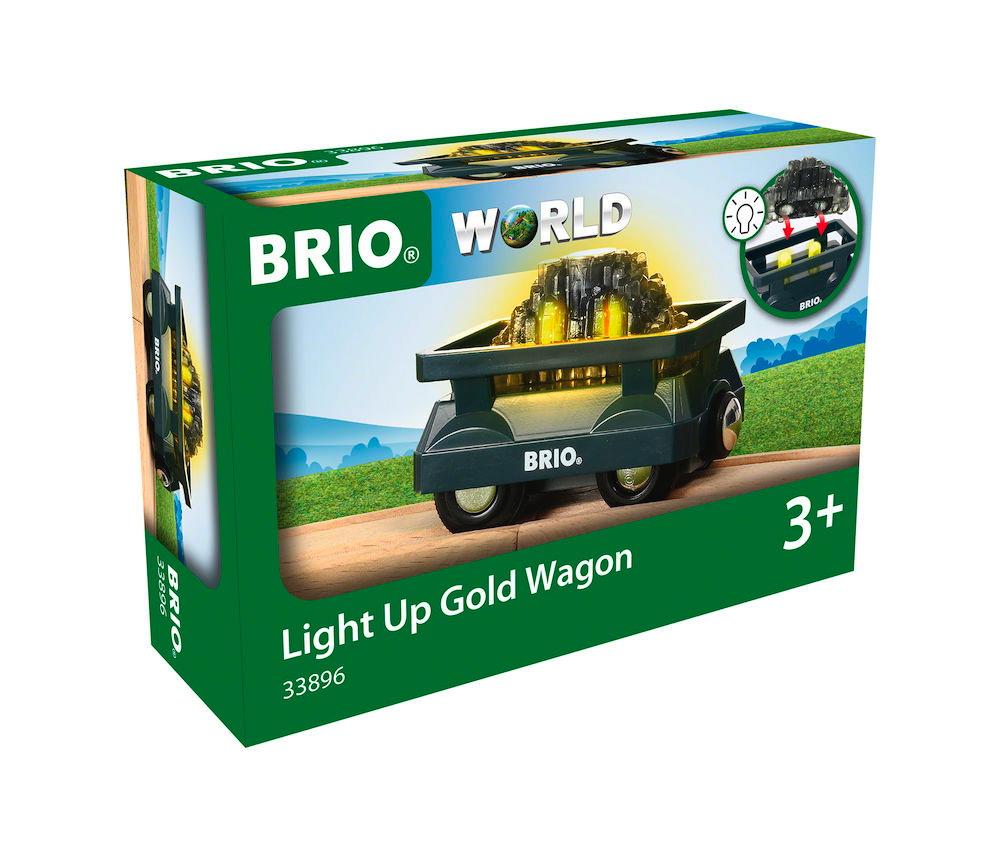 Brio World Eisenbahn Waggon Goldwaggon mit Licht 2 Teile 33896