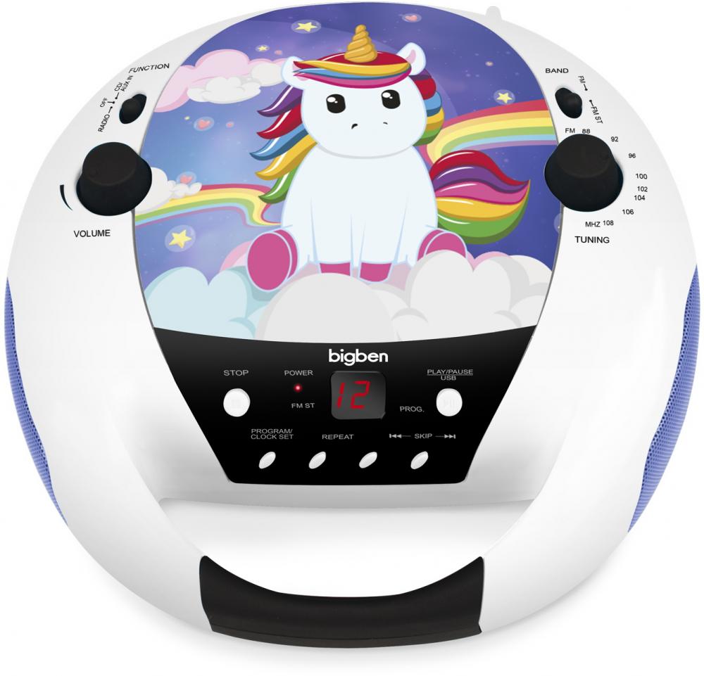 Bigben tragbarer CD Player CD52 Unicorn Einhorn 2 USB MP3 FM Radio AUX-IN AU368680