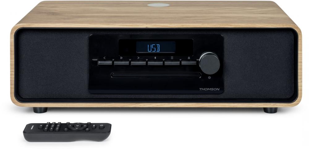 Thomson Bluetooth Kompaktanlage Induktion MIC300IBT USB Radio AUX-IN schwarz Holz braun TH388657