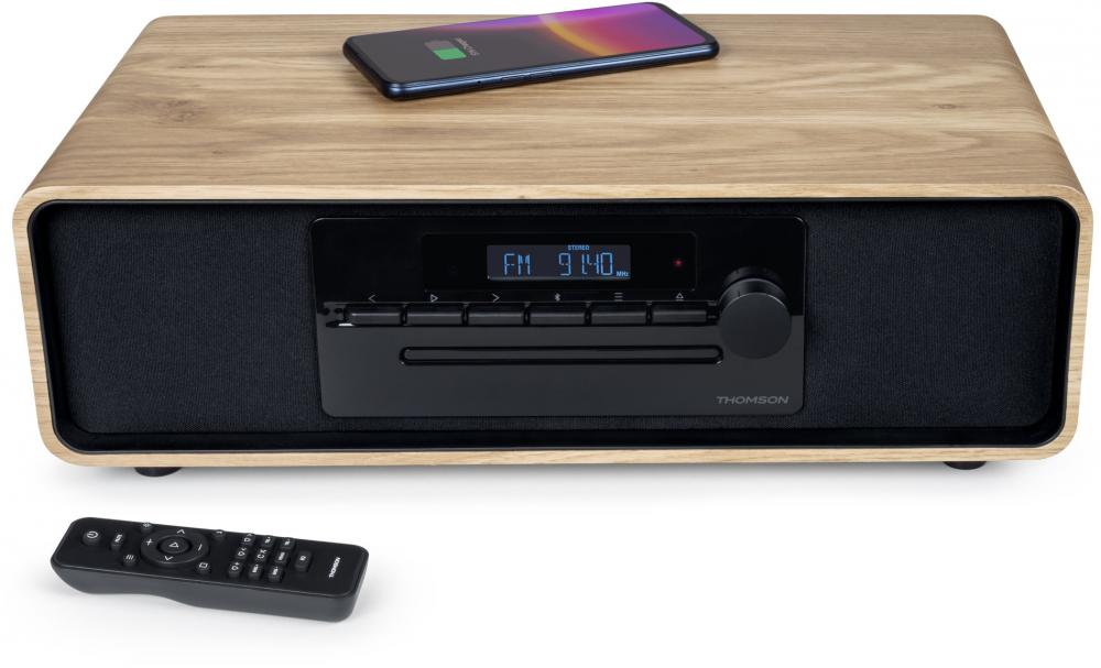 Thomson Bluetooth Kompaktanlage Induktion MIC300IBT USB Radio AUX-IN schwarz Holz braun TH388657